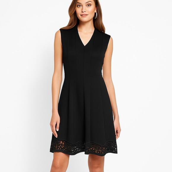 Elie Tahari Heidi Eyelet Hem 1/4 Zip Sleeveless Dress Black 10 - Picture 1 of 8